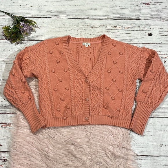 For Love & Lemons Florentina Button Down Pom Poms Cardigan Rose - Picture 2 of 10